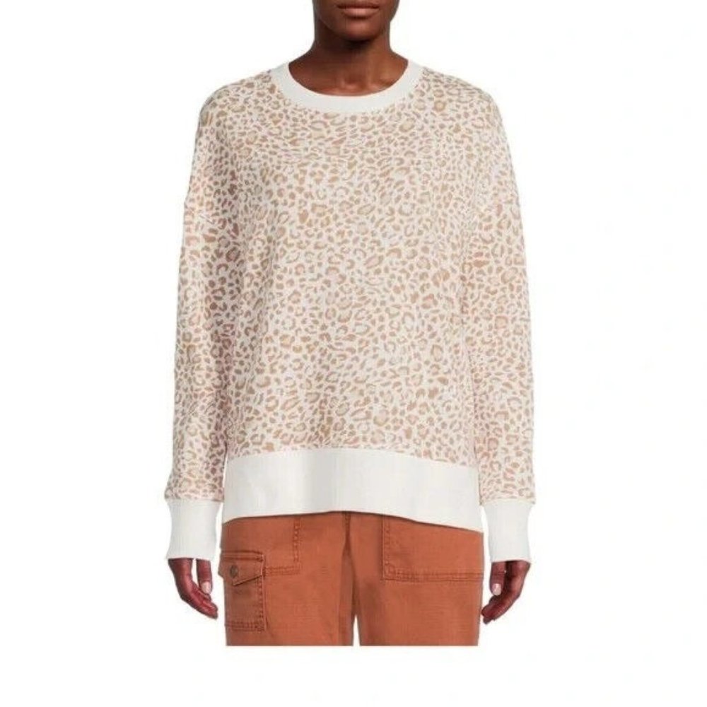 Time and Tru Sweatshirt Leopard Beige Pullover Crewneck - Picture 3 of 11